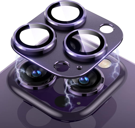 Uyiton for iPhone 14 Pro/iPhone 14 Pro Max Camera Lens Protector, [Drop Protection] 9H Tempered Glass Camera Cover screen Metal Ring Case Friendly Scratch Resistant Easy to Install - Purple