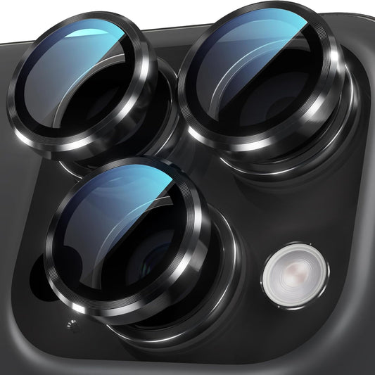 YWXTW Camera Lens Protector for iPhone 16 Pro/iPhone 16 Pro Max, [1 Step Installation Tray] Tempered Glass Screen Protector Metal Individual Camera Cover Accessories Case Friendly (Black Titanium)