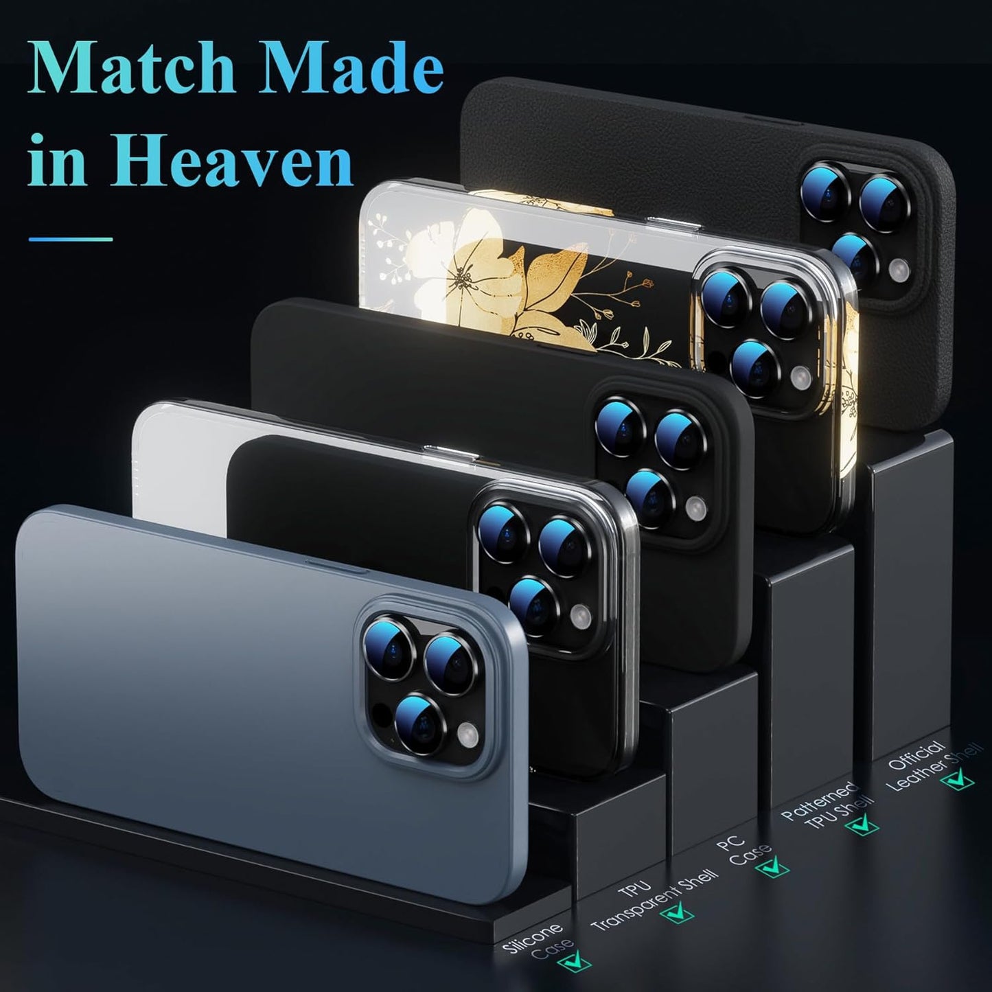 YWXTW Camera Lens Protector for iPhone 16 Pro/iPhone 16 Pro Max, [1 Step Installation Tray] Tempered Glass Screen Protector Metal Individual Camera Cover Accessories (Black Titanium-2Pack)