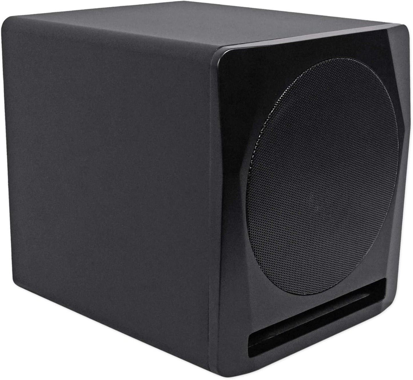 Rockville APM10B Active Studio Subwoofer in Black, 10"", 400W, MDF Wood, RCA/XLR/Optical, Front-Firing Port, Perfect for Studios and Music Production