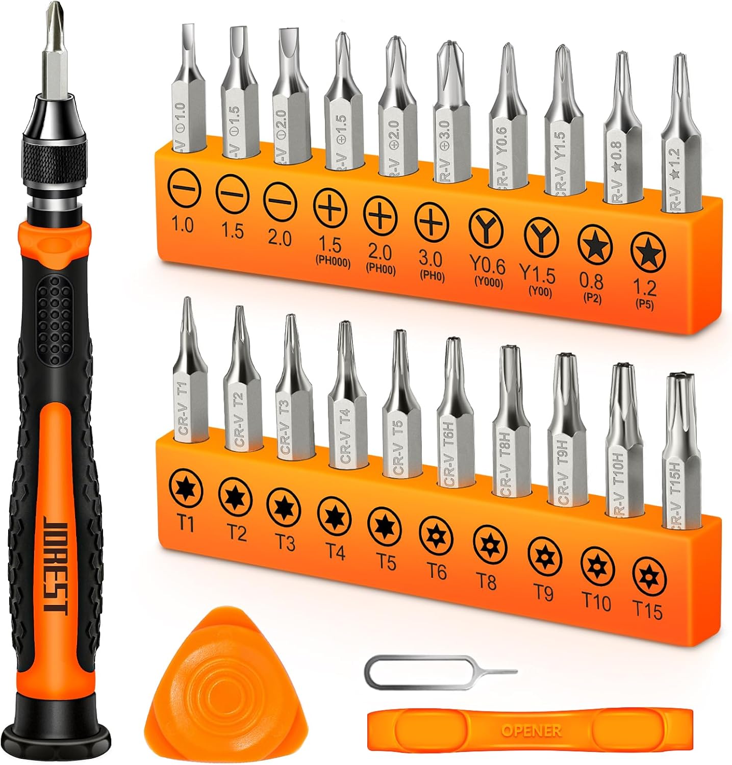 JOREST 24Pcs Small Precision Screwdriver Set with Torx T5 T6 T8 T9, Y00, Star P5, Mini Repair Tool Kit for Macbook, Computer, Laptop, iPhone, PS4 PS5, Xbox, Switch, Eyeglasses, Watch, Ring Doorbell