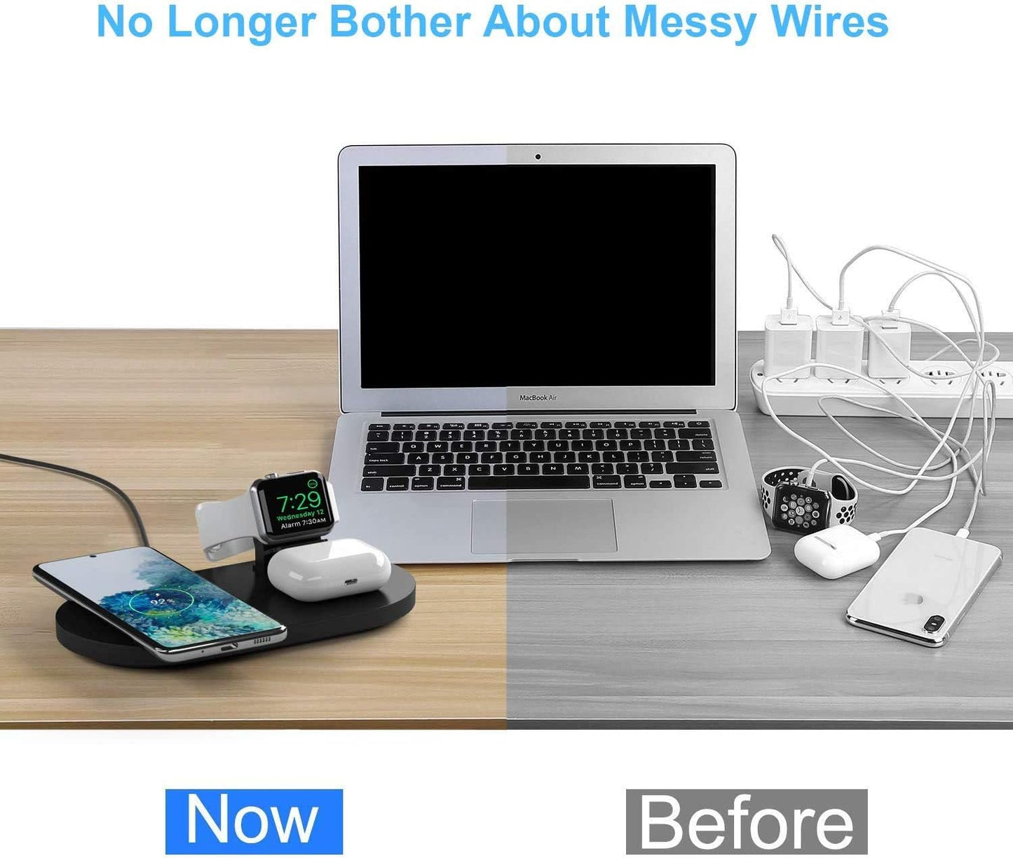 Seacosmo Wireless Charger, 3 in 1 Qi-Certified Fast Charging Station Dock for iPhone/for Samsung, for Airpods 2 3, Nightstand Docking Station for iWatch Series (Exclusive of for iWatch Cable), Black