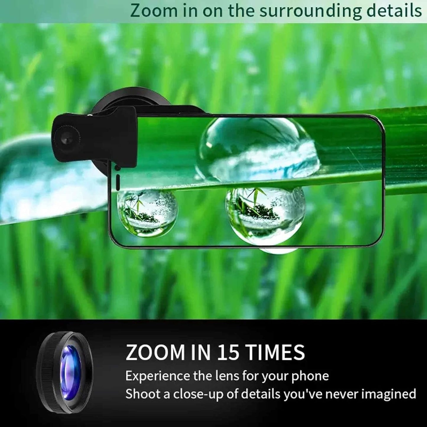 4K HD 0.45X Wide Angle Lens + 15X Macro Lens for iPhone Samsung - with Mini Selfie Ring Light, Quick Clip, Release Strap, Cleaning Cloth & Travel Case - Universal Phone Camera Lens Kit for Photography