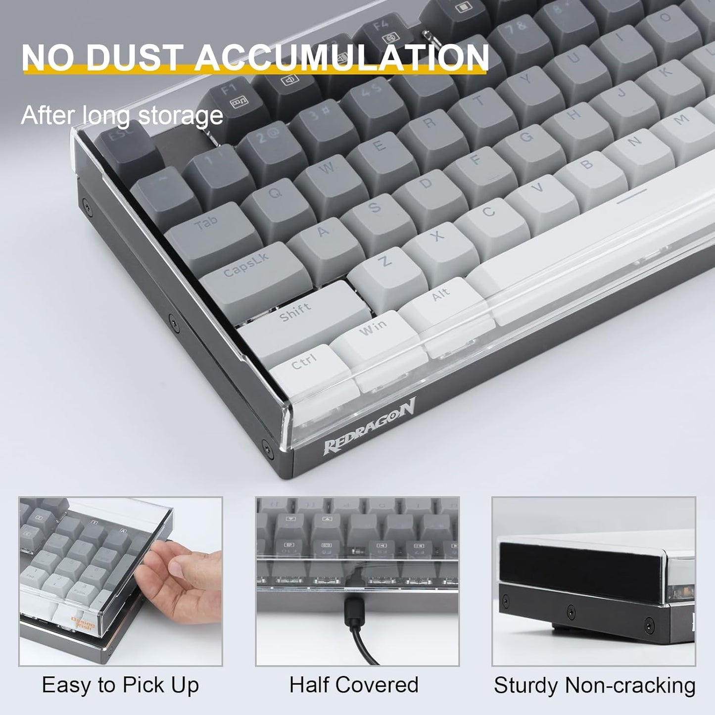 Redragon K556 Desing Wish Keyboard Cover, Water Resistant Half-Covered Acrylic Dust Cover Anti-Cat Lid