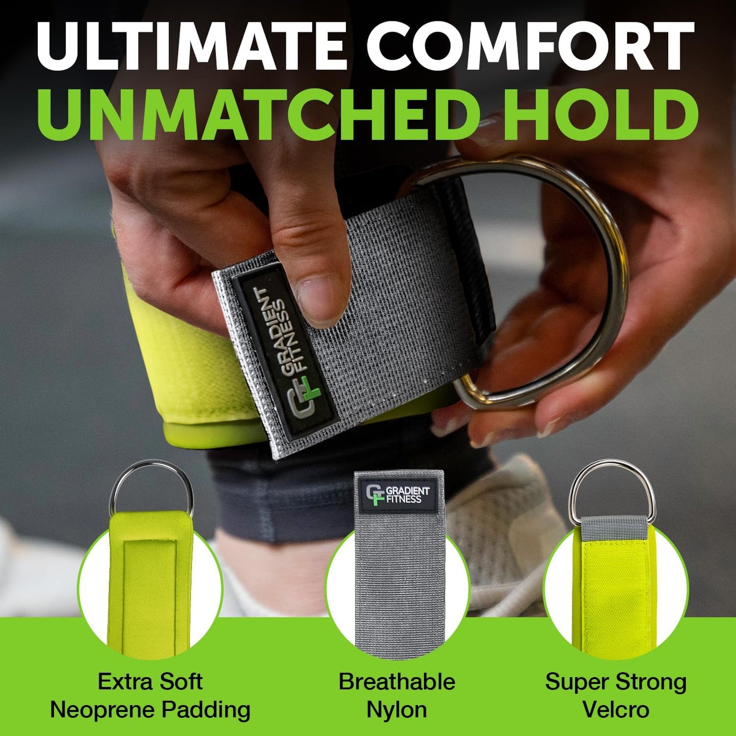 Gradient Fitness Ankle Straps (2 Pack) | Ankle Strap for Cable Machine, Ankle Bands for Working Out, Cable Ankle Strap