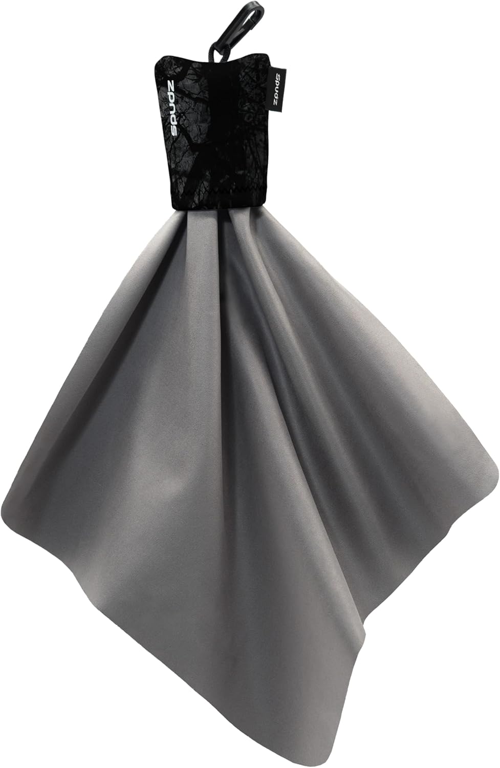 SPUDZ Classic Microfiber Lens Cleaner – Clip-On Pouch, Washable – for Binoculars, Scopes, Glasses, Screens | Stealth Shadow, 10 x 10 Inch