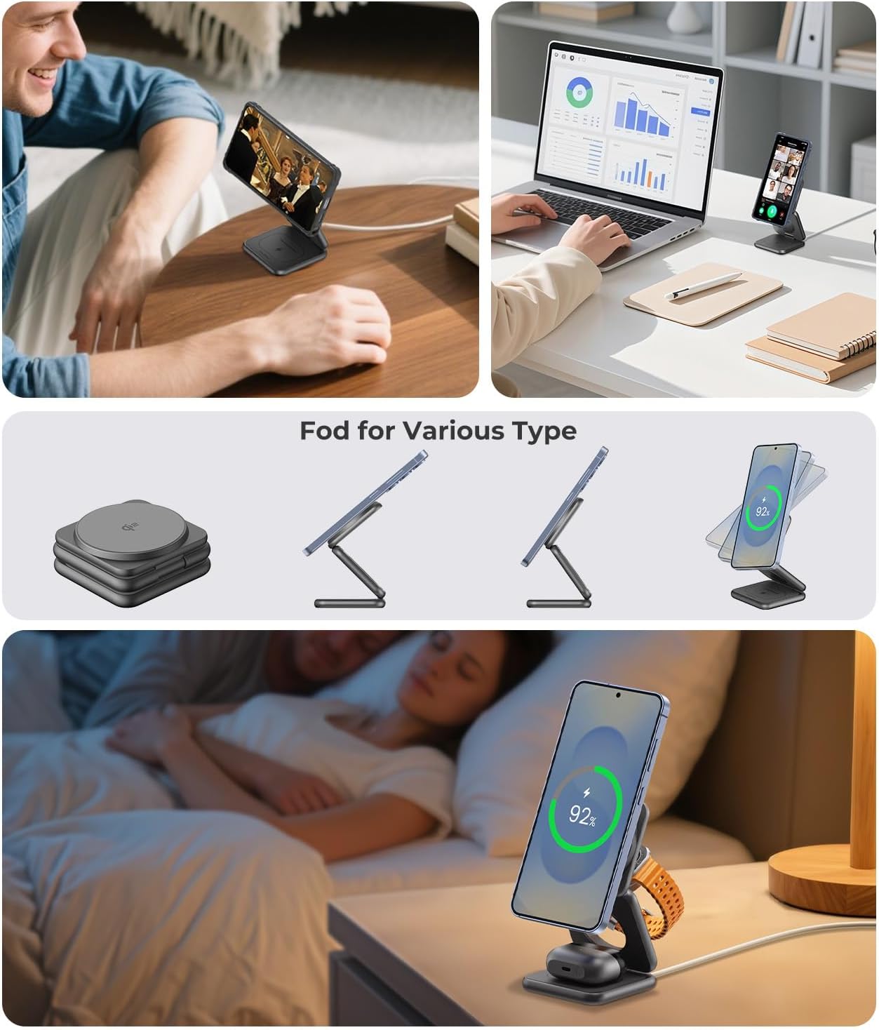 Qi2 Certified 3 in 1 Charging Station for Samsung, Aluminum Alloy Foldable 15W Wireless Charger for Galaxy S25 Series Z Flod 7, Fast Charger for Galaxy Watch Ultra, for Galaxy Buds