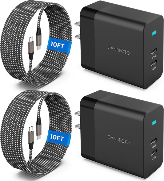 2Port 45W Super Fast Charger Type C, 2Pack 45W USB-C Charger Android Phone Charger Fast Charging for Samsung Galaxy S24 Ultra/S24+/S24/S23 Ultra/S23+/S22/S20/Note10+/Tab S9 with 2X 10ft Type C Cord