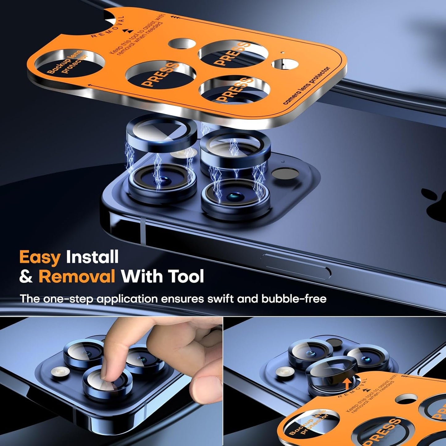 Camera Lens Protector for iPhone 16 Pro Max/16 Pro/15 Pro Max/15 Pro/14 Pro Max/14 Pro, Sapphire Glass Metal Individual Camera Cover Screen, Anti-drop, Case Friendly- Blue Titanium