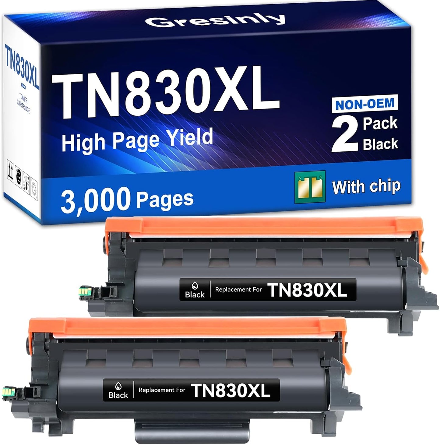 TN830XL TN830 Toner Cartridge Printer Compatible Replacement for Brother TN830XL TN-830 TN830 Black for HL-L2460DW DCP-L2640DW HL-L2405W L2400D L2480DW MFC-L2820DW MFC-L2820DWXL TN830/TN830XL Toner,2P