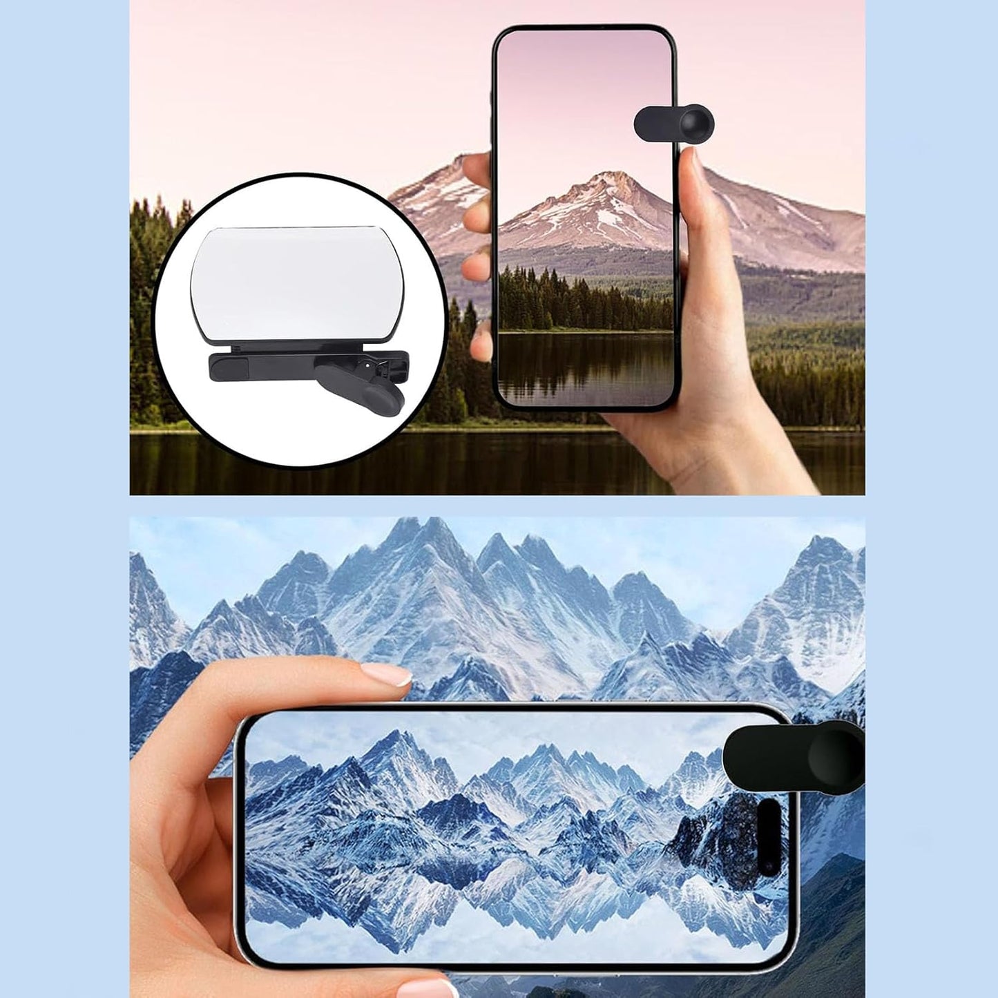 Mirror Effect Lens - Capture Stunning Reflections Instantly, Smartphone Camera Mirror Reflection Clip Kit, Adjustable HD Glass Smartphone Photography Flip Mirror for Creative Photography (White)