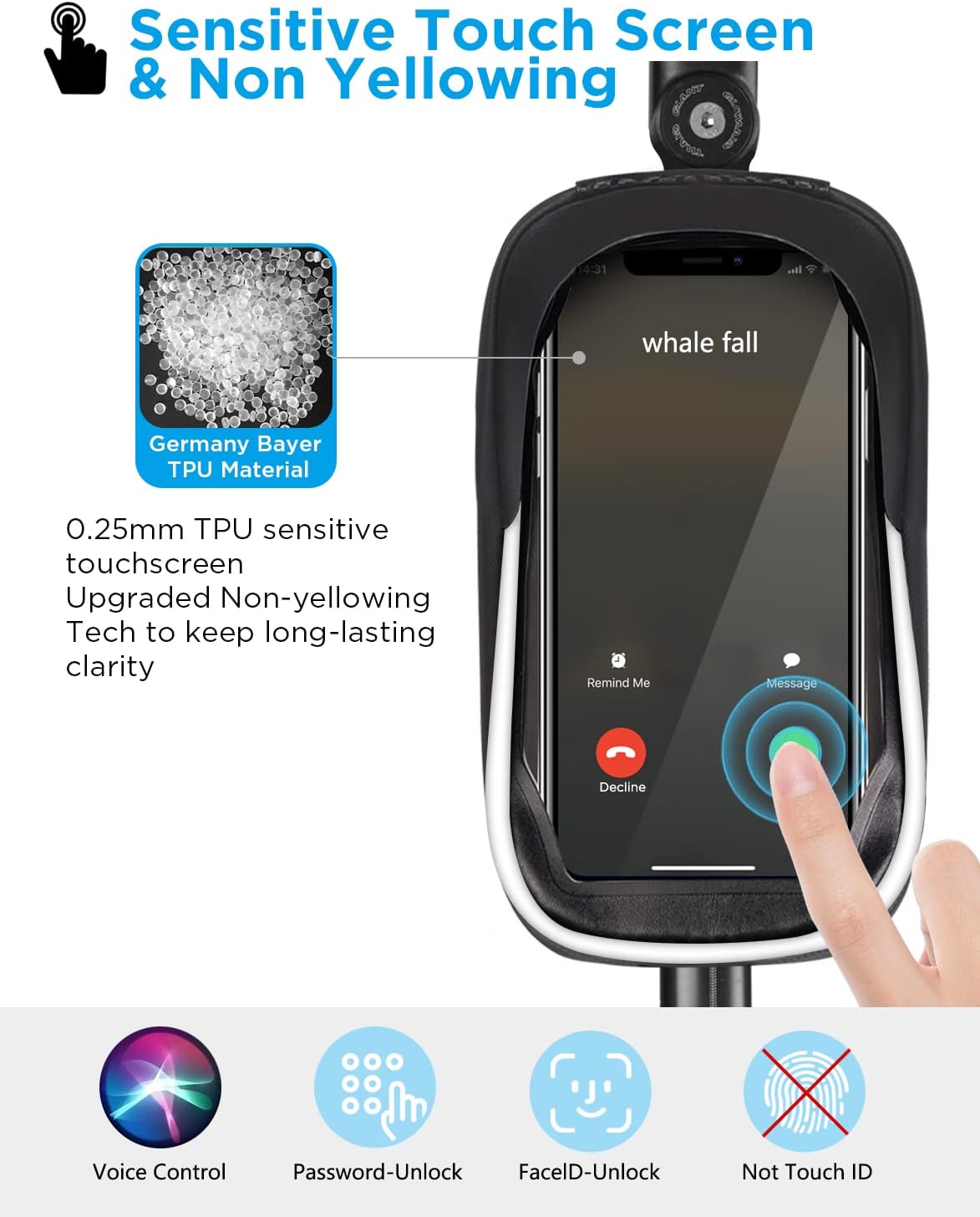 whale fall Hard Casing Bike Bag, Bike Accessories for Adult Bikes, Gifts for Men, Mens Gifts for Birthday,Bicycle Enthusiasts,Sturdy/Lighter/Waterproof, 4” - 6.9” Cellphone, Black-Reflective Strip