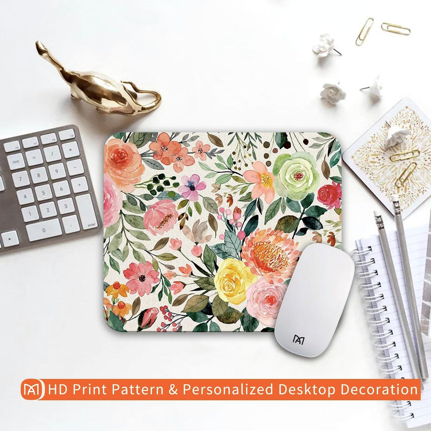 Square Mouse Pad Watercolour Floral,Personalized Premium-Textured Custom Mouse Mat Design,Washable Mousepad Cloth,Non-Slip Rubber Base Computer Mouse Pads for Wireless Mouse