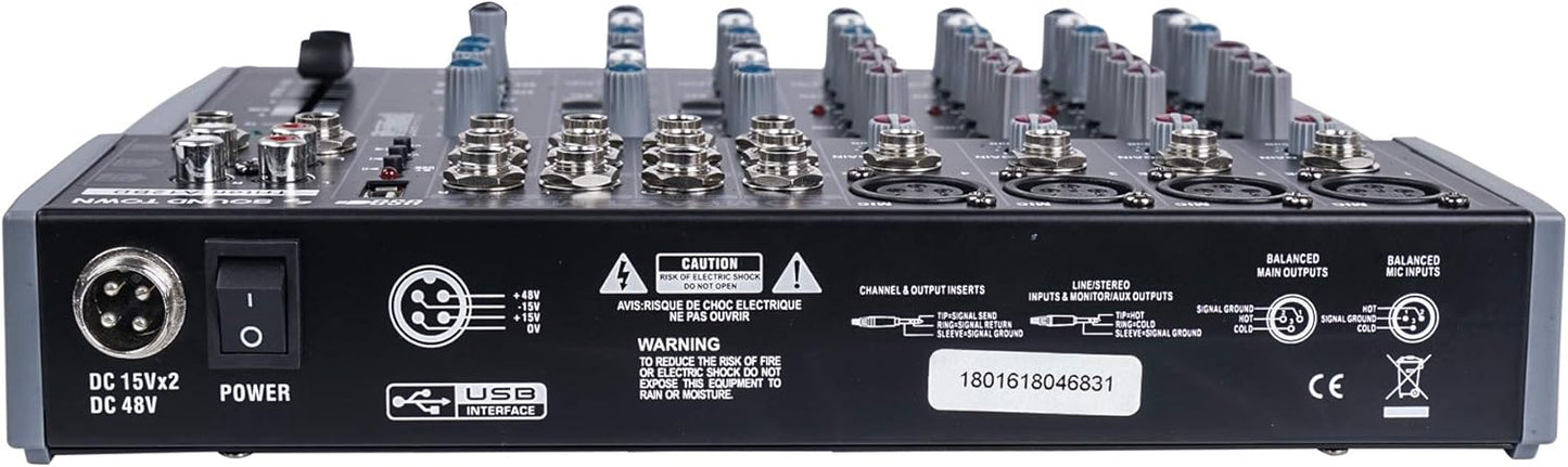 Sound Town Professional 12-Channel Audio Mixer with USB interface, Recording, EQ, Bluetooth, DSP and 48V Phantom (TRITON-A12BD)