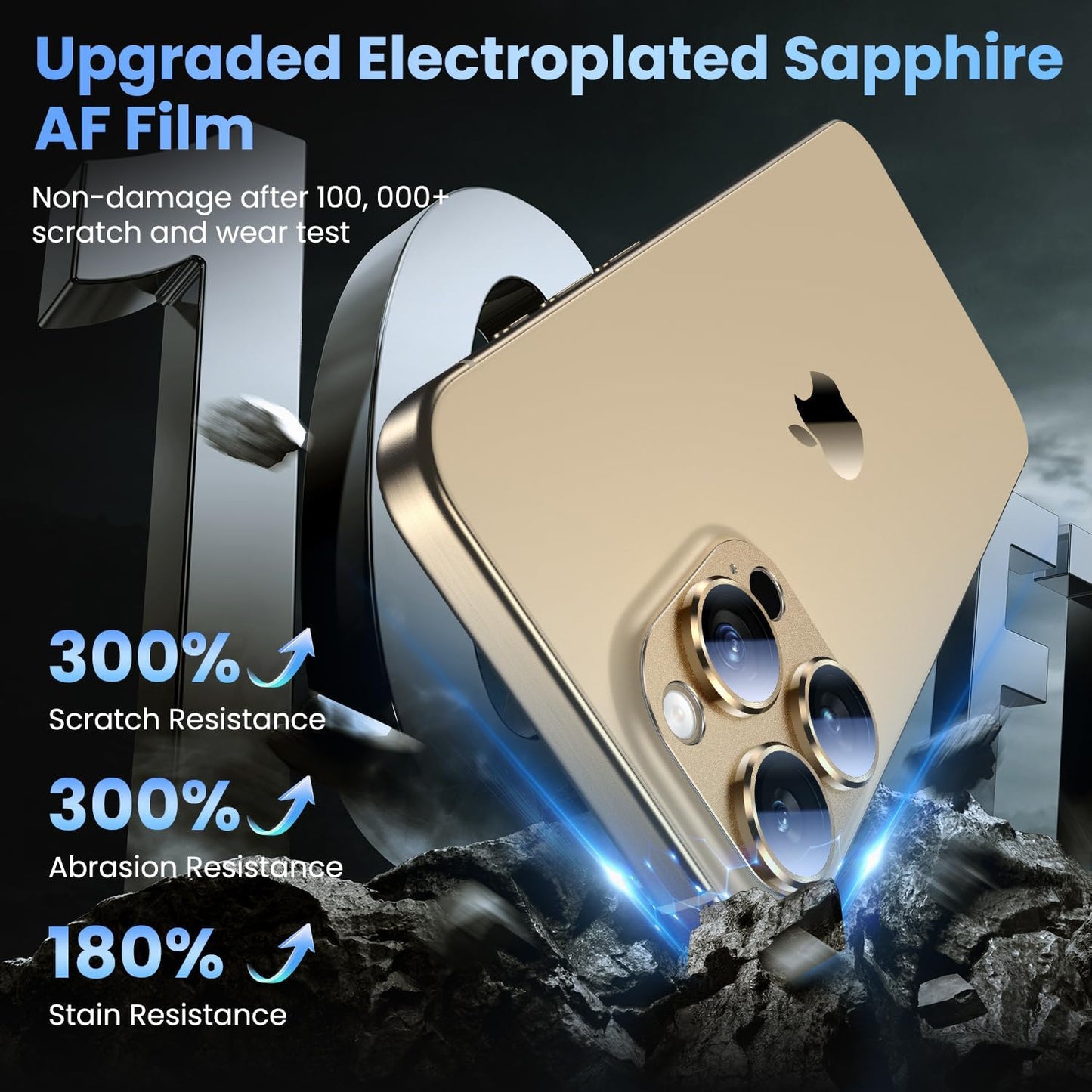 Uyiton Compatible with iPhone 16 Pro/iPhone 16 Pro Max Camera Lens Protector - [Not Easy to Break][Strong Adsorption][Case-Friendly] Metal Tempered Glass Rear Camera Screen Cover - Gold, 2 Pack