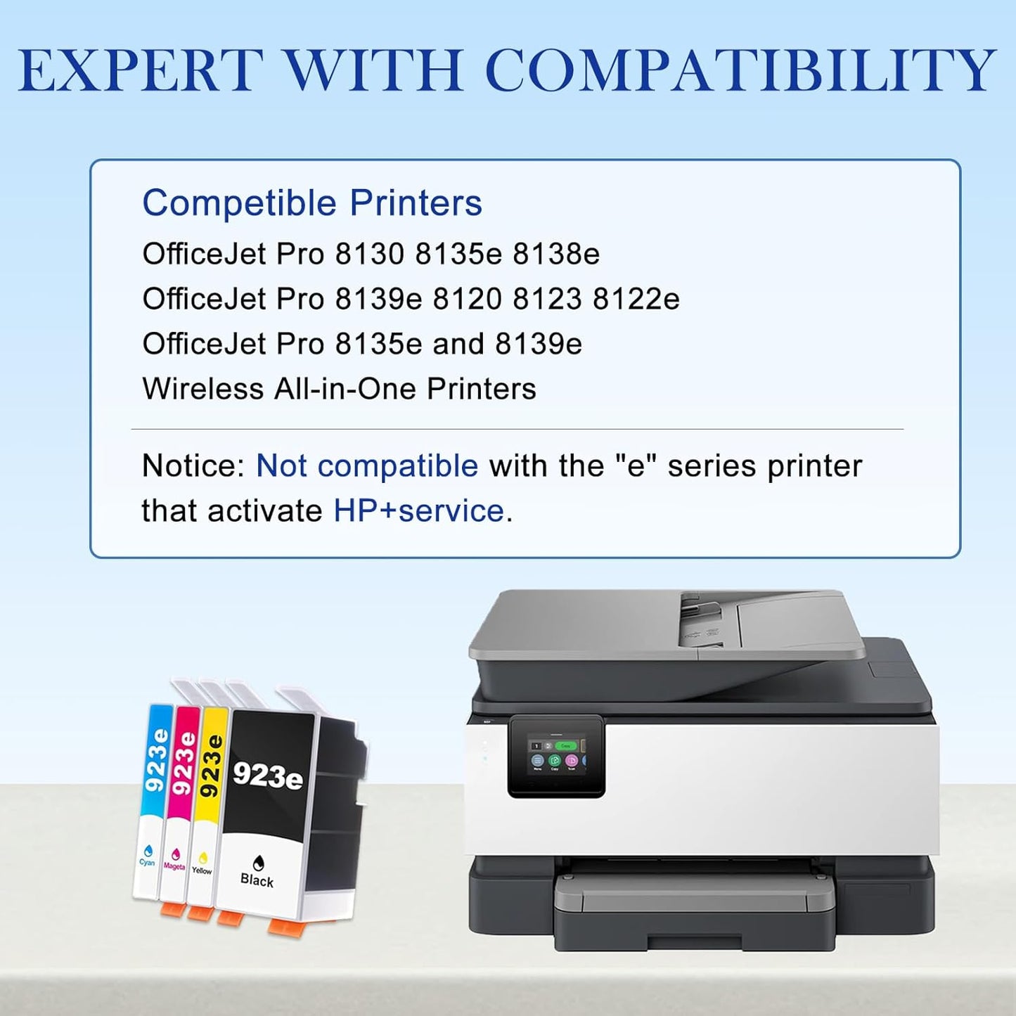 923e 923 Ink Cartridge (with Chip) 4-Pack Replacement for HP 923e 923 Ink Cartridge Compatible for OfficeJet Pro 8130 8135e 8138e 8139e 8120 8123 8122e OfficeJet Pro 8135e 8139e Printers (BKCMY)