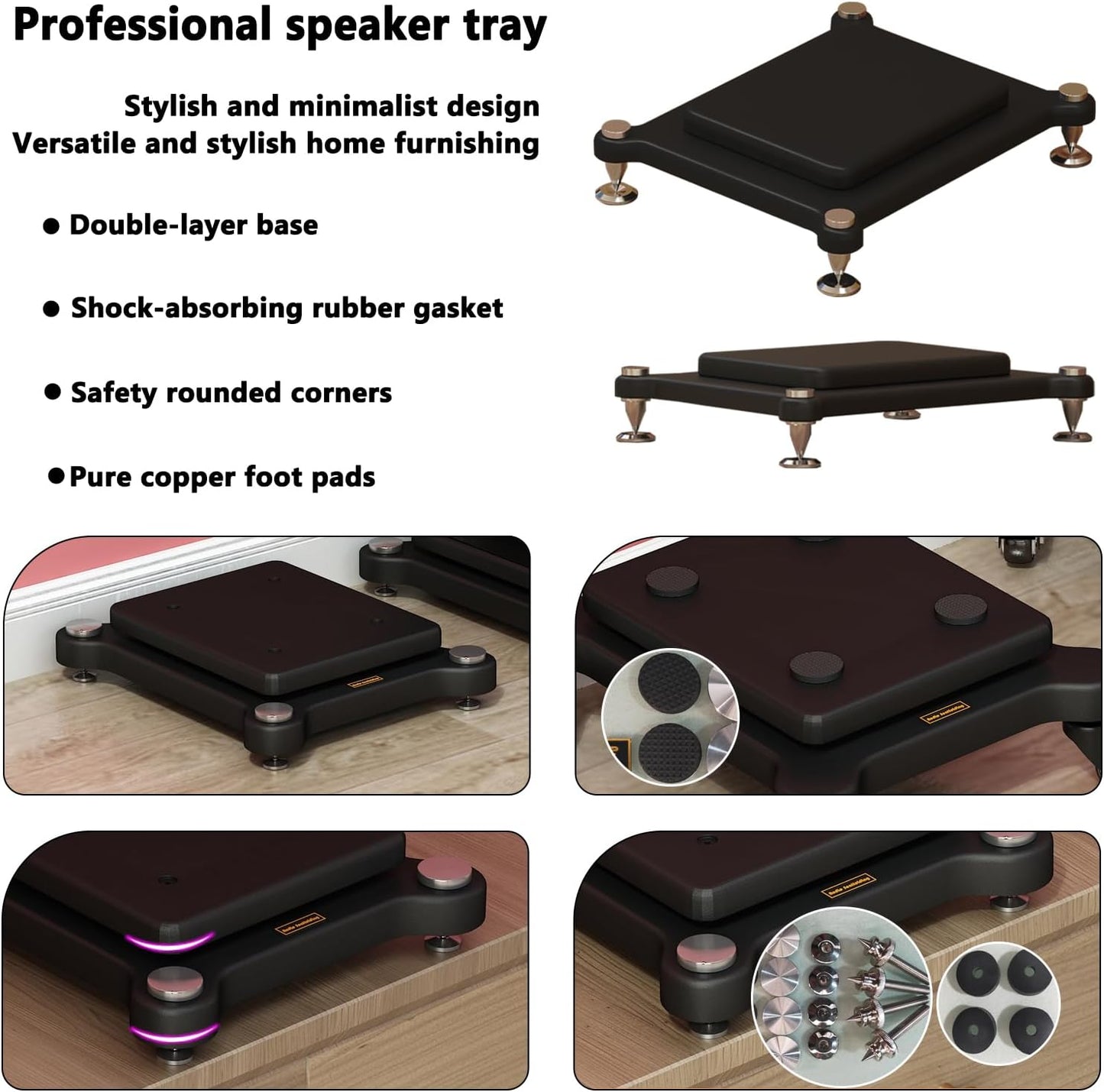 2pcs Subwoofer Isolation Stand, Double-Layered Speaker Isolation Stands with Stainless Steel Metal Feet, Acoustic Speakers Isolation Pad for Floor, Desktop (15.7×17.7in)