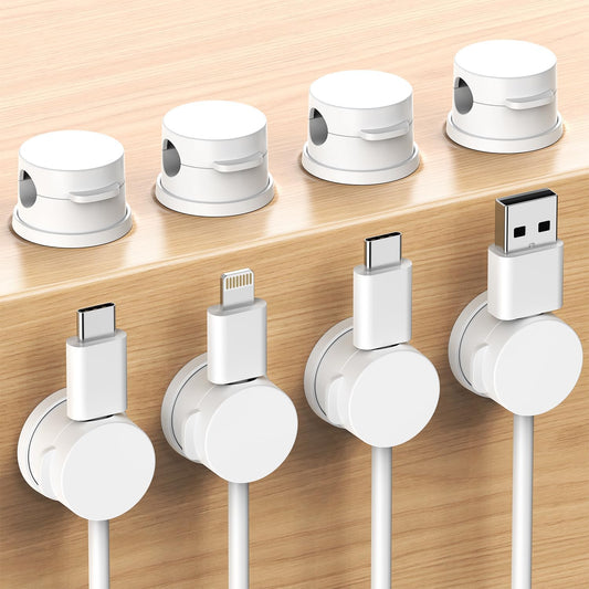 Cord Organizer, Rotatable Cable Organizer 8 Pack, No-Residue Adhesive Spring Cable Clips, Cord Holder for Nightstand, Kitchen, Office Accessories and Car (White)
