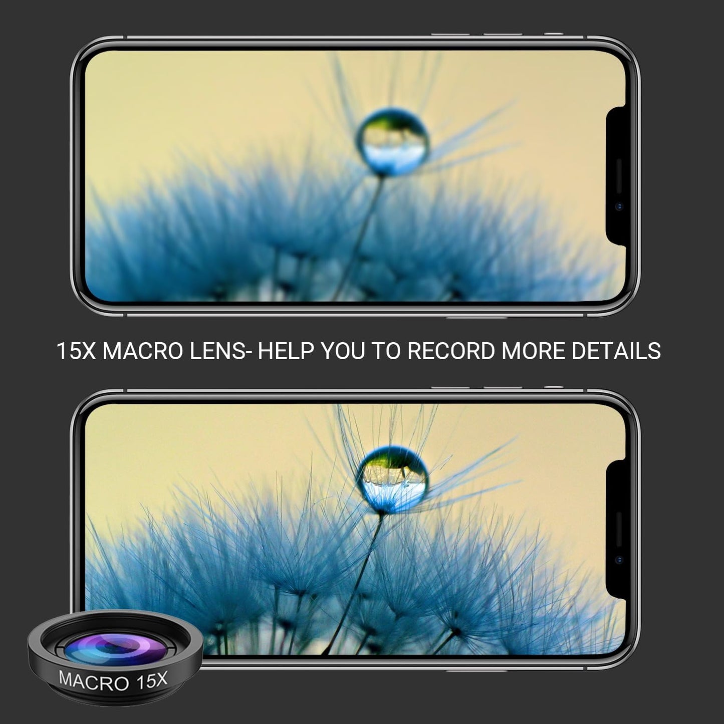 MIAO LAB 5 in 1 Phone Camera Lens Kit -0.63X Wide Angle Lens & 15X Macro Lens+190°Fisheye Lens/CPL + 2X Telephoto Lens Compatible with iPhone Samsung Sony and Most of Smartphone