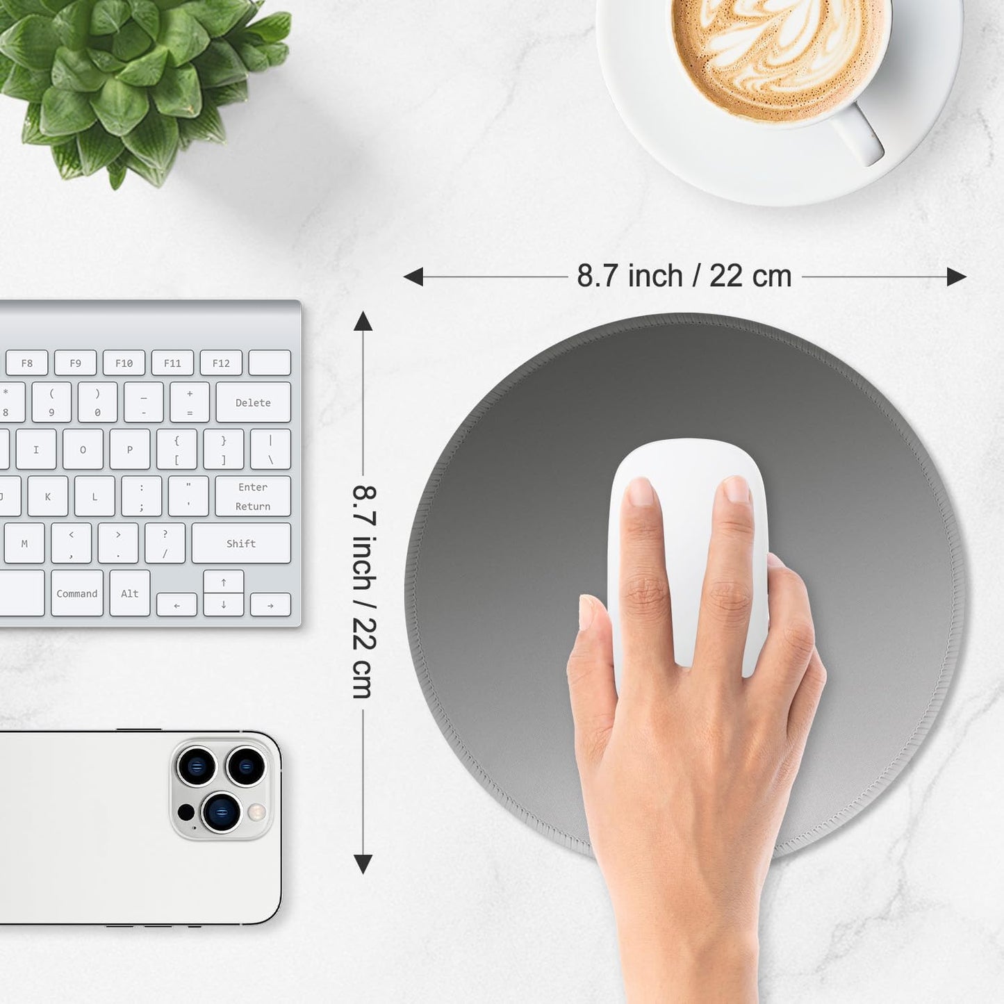 ITNRSIIET Mouse Pad Non-Slip Rubber Base Smooth Surface Stitched Edges Waterproof Durable Compatible with All Mice for Office & Gaming, Desk Accessory, Diameter 8.7 inch, Ash Gradient