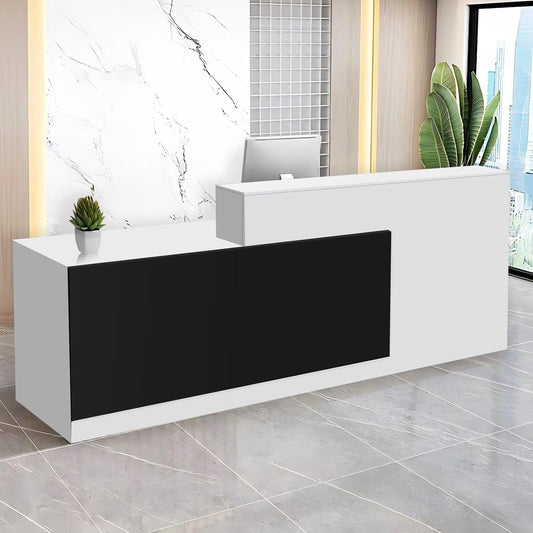 Reception Desk with Counter Modern Checkout Counter with Lockable Drawer Keyboard Tray Receptionist Desk for Office Salon Reception Table E Left 47inch/120cm