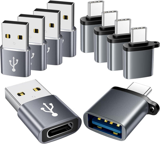 USB to USB C Adapter 10 Pack,USBC to USB Adapter,USBA to USBC Adapter,TypeC to USBA Male Female OTG Converter for iPhone 16 15,MacBook,PS5,Phones,Charger,Grey