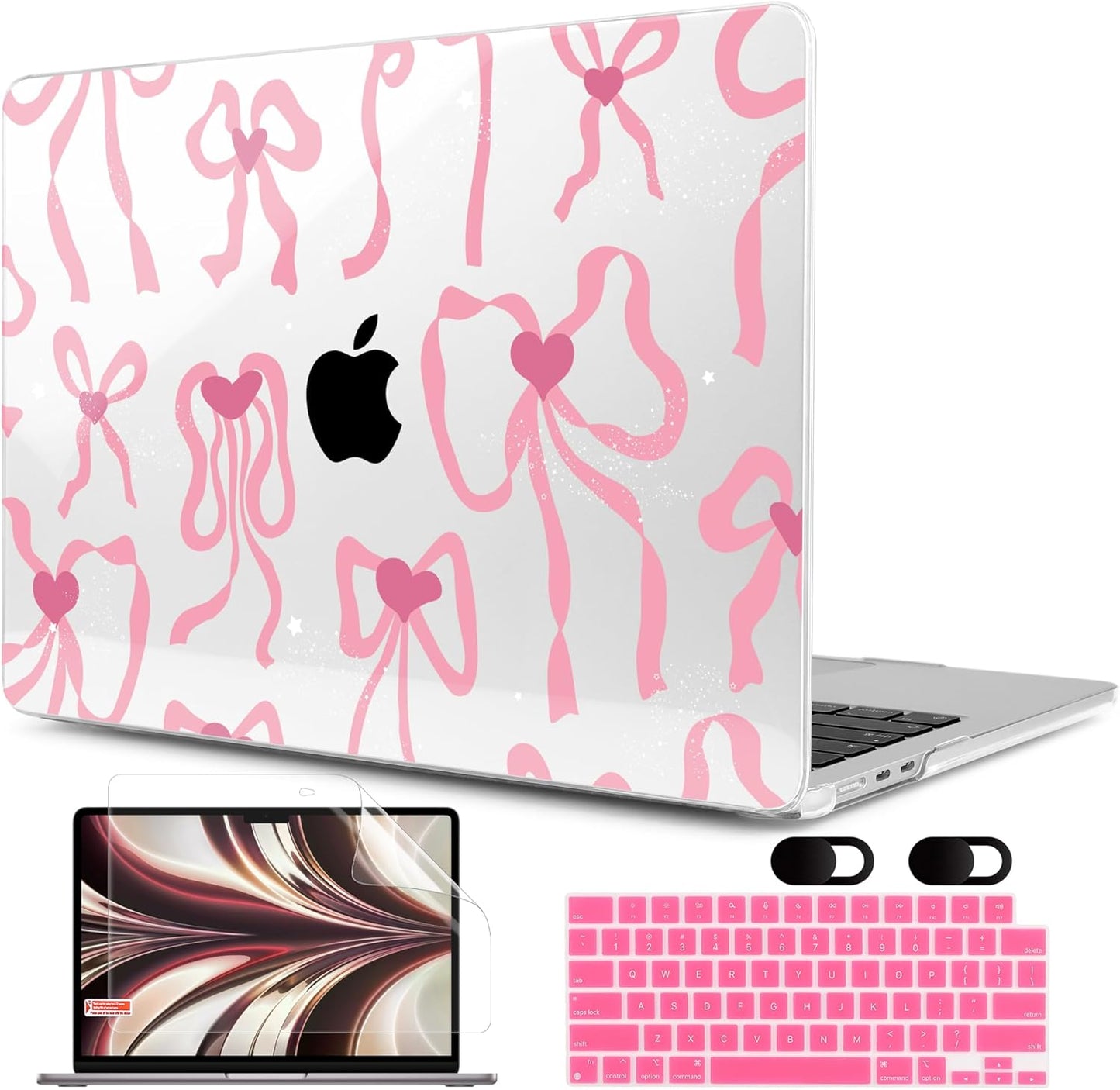 MEEgoodo Case for MacBook Air M4/M3/M2 13.6 inch 2025 2024 2022, Fit Model A3240 A3113 A2681, Compatible with MacBook Air 13 inch, Laptop Hard Shell Case with Keyboard Cover, Coquette Ribbon Bow