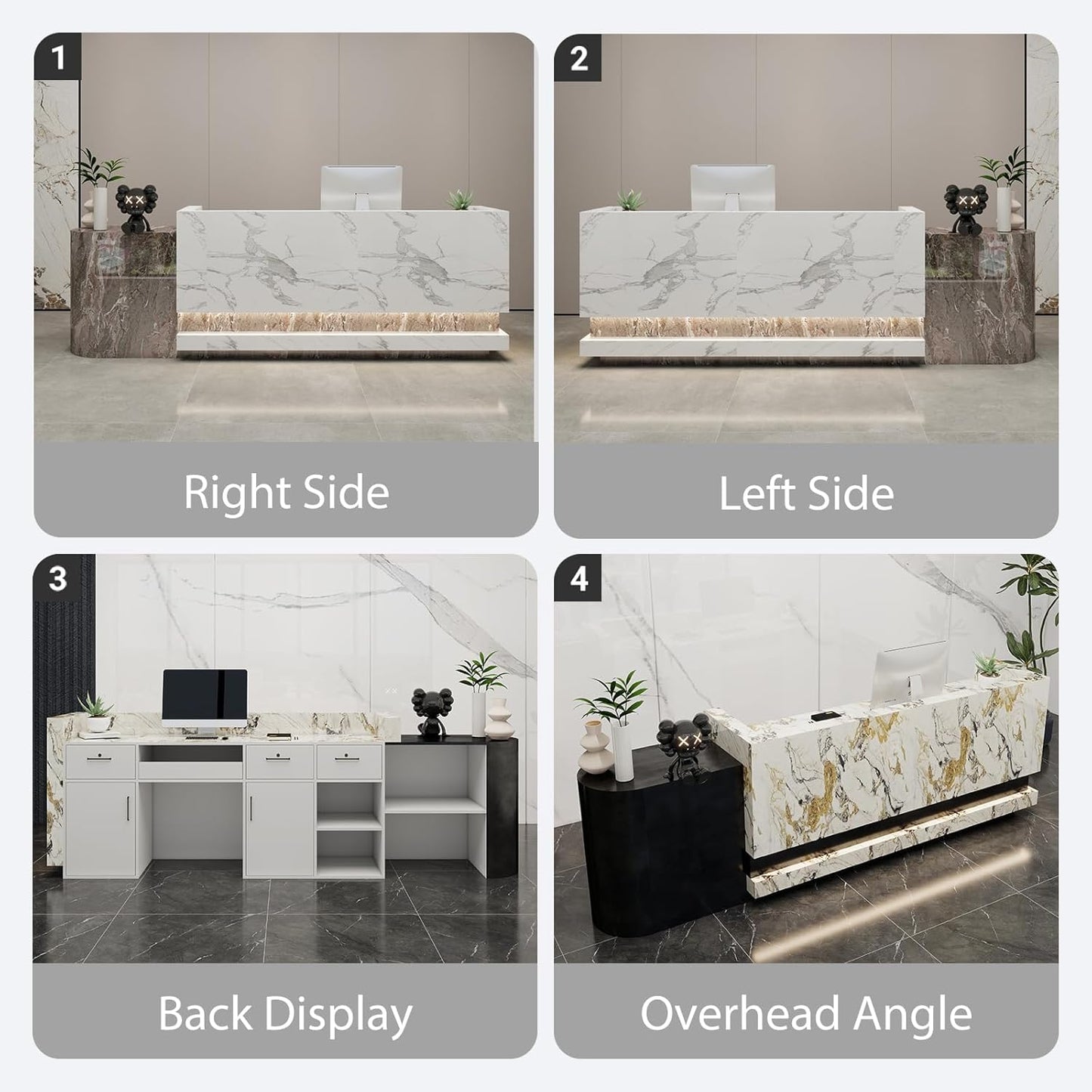 Front Desk Reception Counter - Lockable Storage & Keyboard Tray | Reception Desk with Counter, Customizable Large Counter Table (Grey+White, 88'')