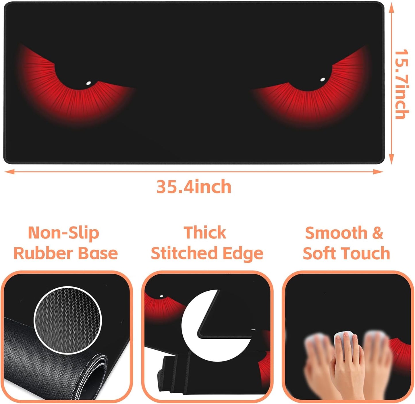 Mouse Pad Large Evil Eyes Non-Slip Game Desk Mat with Stitched Edge Laptop Keyboard Desk Pad for Work Home Gaming (35.4 x 15.7 Inches)