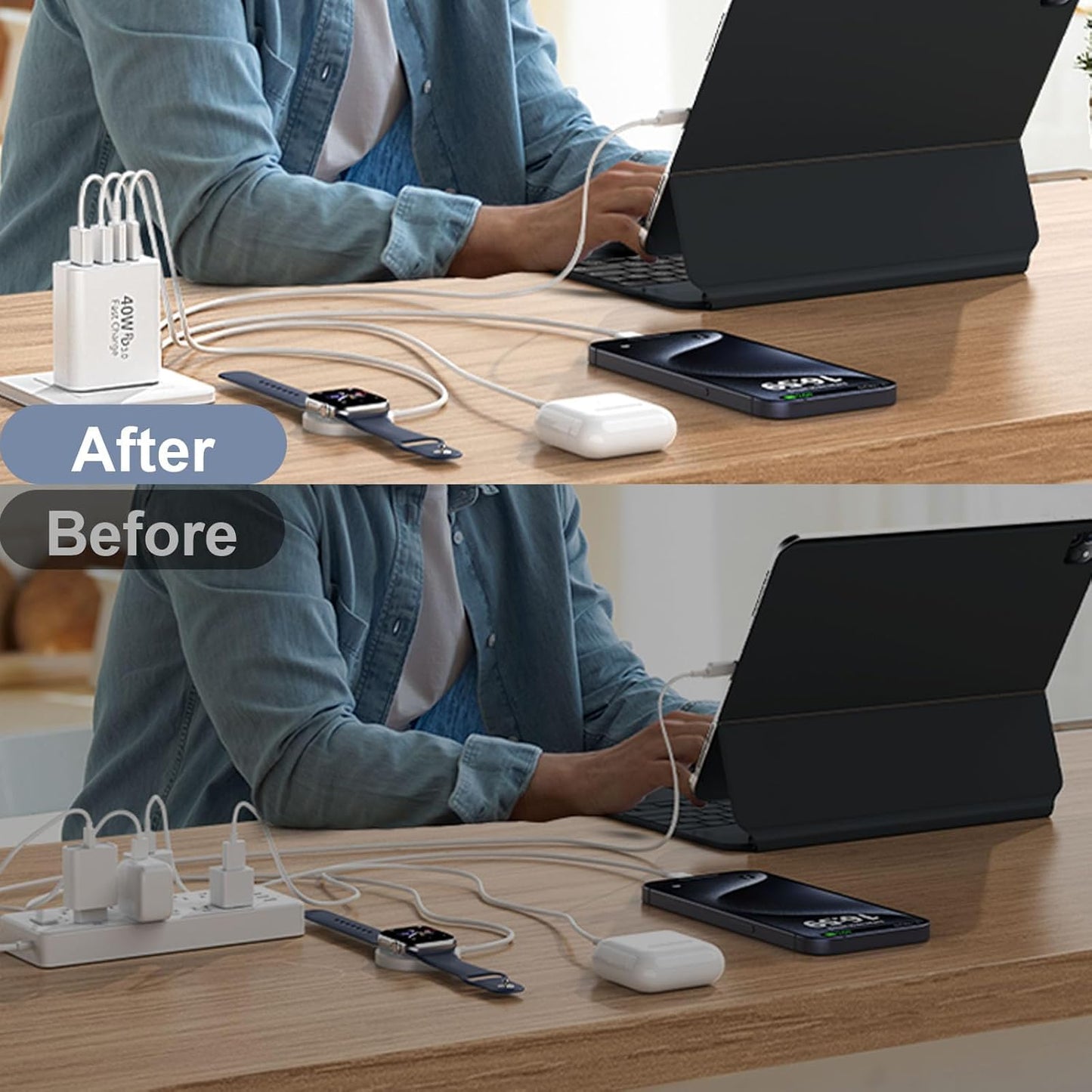 USB C Fast Wall Charger Block, 2Pack 40W USBC Charging Cubes, 4-Port PD+QC Power Adapter Multiport Brick Type C Box Plug for Phone 16/15/14/13/12/11/Pro Max/Plus, Pad Mini/Pro/S25/S24