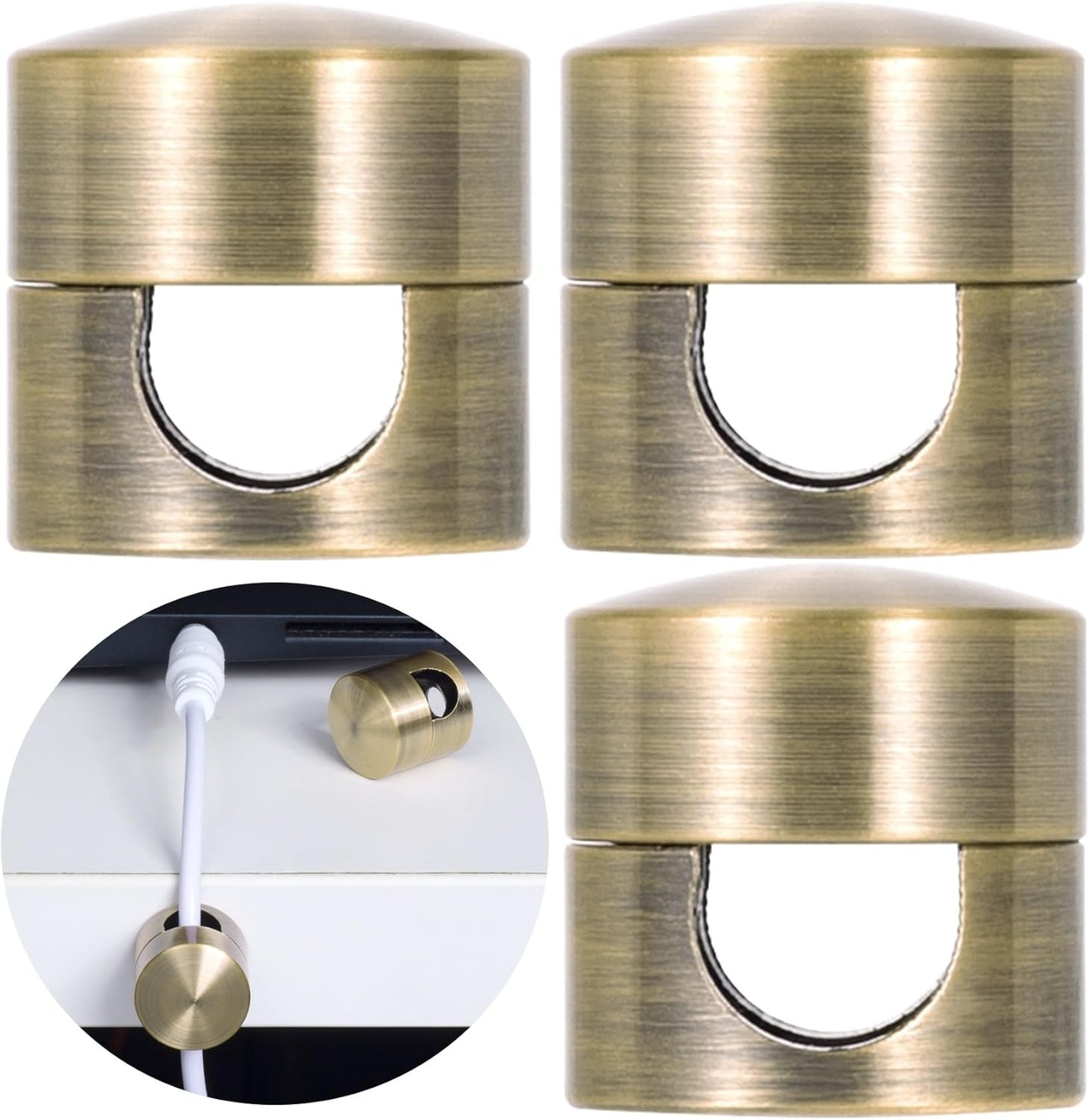 3 Sets Charger Holders for Cords, Antique Copper Color Adjustable Cable Anchor Holders, Adhesive Metal Cord Clips, Cable Management Wire Organizers for Desk, Office, Nightstand