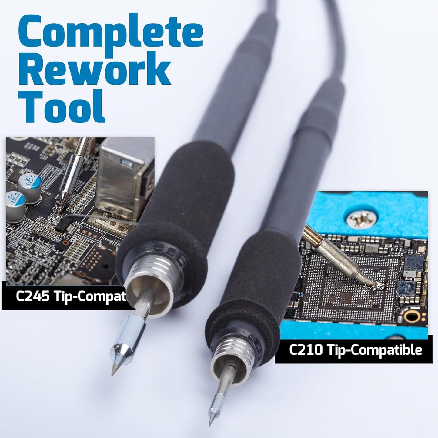 WEP 982D Precision Soldering Station with Automatic Calibration, Tiltable Screen, C245 C210 Compatible Soldering Iron Kit with 2 Spools Lead Free Solder Wire, 6 Soldering Cartridges