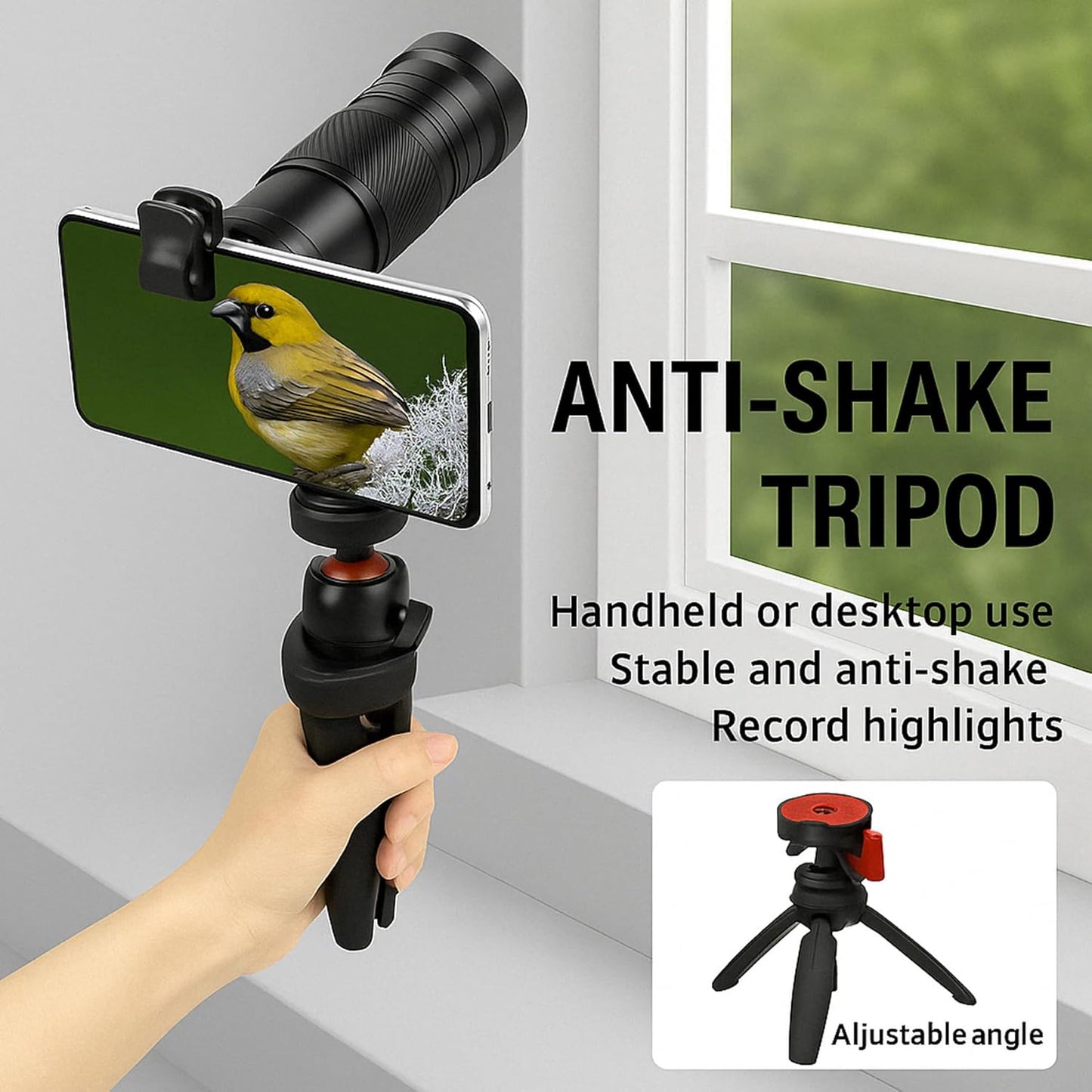 40X Telephoto Lens with Tripod for iPhone Android Phones, 2-in-1 Mobile Phone Camera Lens Kit with Universal Clip, HD Magnifier for Smartphone Photography - Compatible with All Smartphones