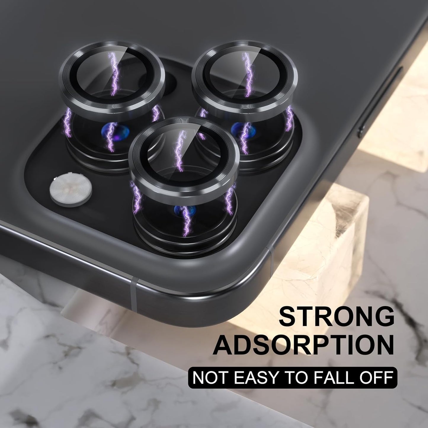 Choiche Compatible for iPhone 16 Pro/iPhone 16 Pro Max Camera Lens Protector, 9H Tempered Glass Camera Cover Screen Protector Metal Ring Decoration Accessories (Black)