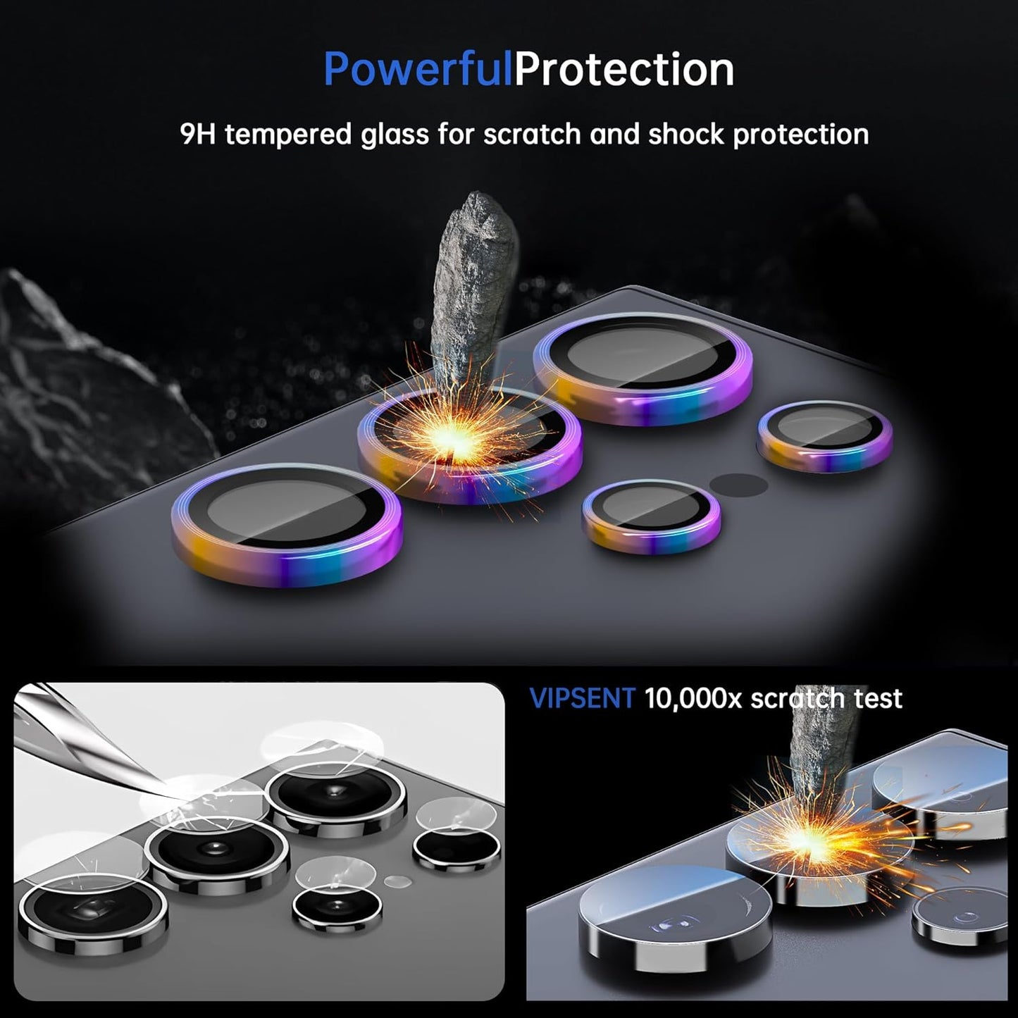 For Samsung Galaxy S25 Ultra Camera Lens Protector, Individual Lens Protector, Ultra HD 9H Tempered Glass Screen Protective Cover, Anti-scratch, Military Grade Drop Protection 2 Set. (Colorful, S25 Ultra)