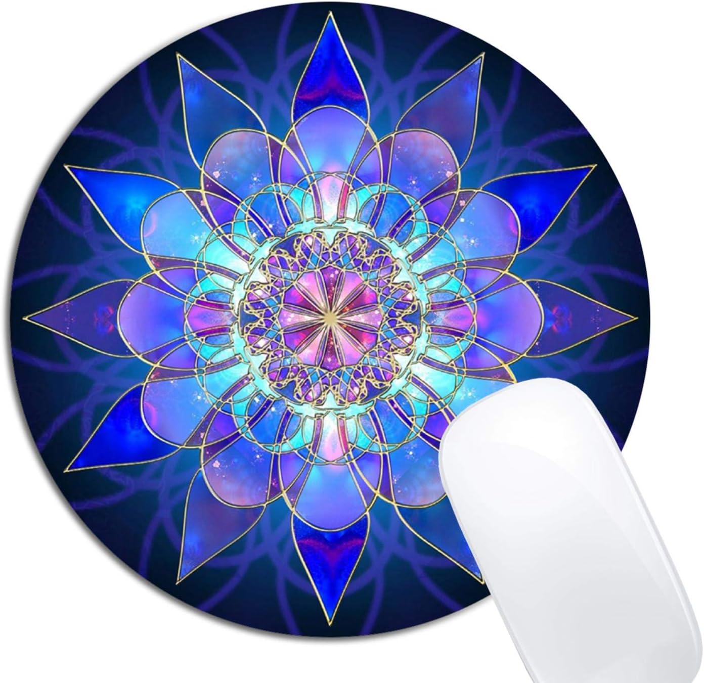 Blue Flower Mandala Mouse Pad Round Non-Slip Rubber Mousepad Laptop Office Computer Decor Cute Desk Accessories Customized Design Mouse Pad