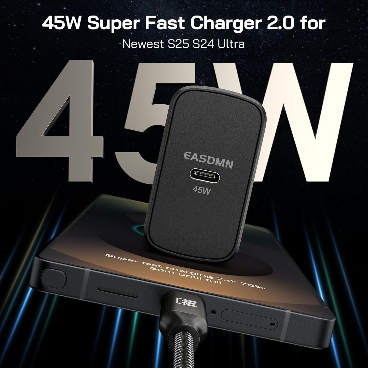 45W Super Fast Charger Type C, [3 Pack] 45 Watt USB-C Charger PD/PPS Wall Charging Block for Samsung Galaxy S25 Ultra/S25+/S25/S24/S23 Ultra/S23+/S22 Ultra/S22+/S20 Ultra, Tab S8(with 3X 6.6ft Cable)