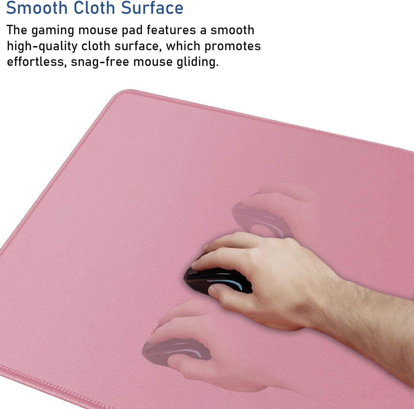 Large Mouse Pad with Stitched Edges, Durable Non-Slip Natural Rubber Base, Waterproof Computer Keyboard Pad Mat for Esports Pros/Gamer/Desktop/Office/Home - Pink