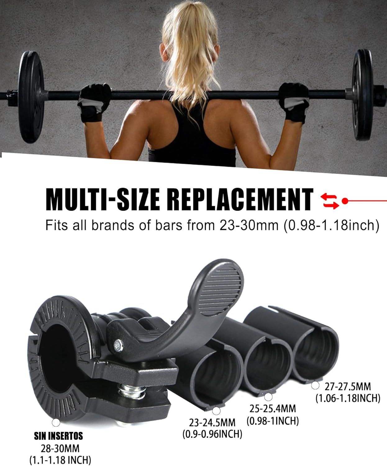 Barbell Clips 1 Inch Quick Release Weight Clamps 0.9-1.18inch Multi-Size Adjustable Olympic Clamps for Bars