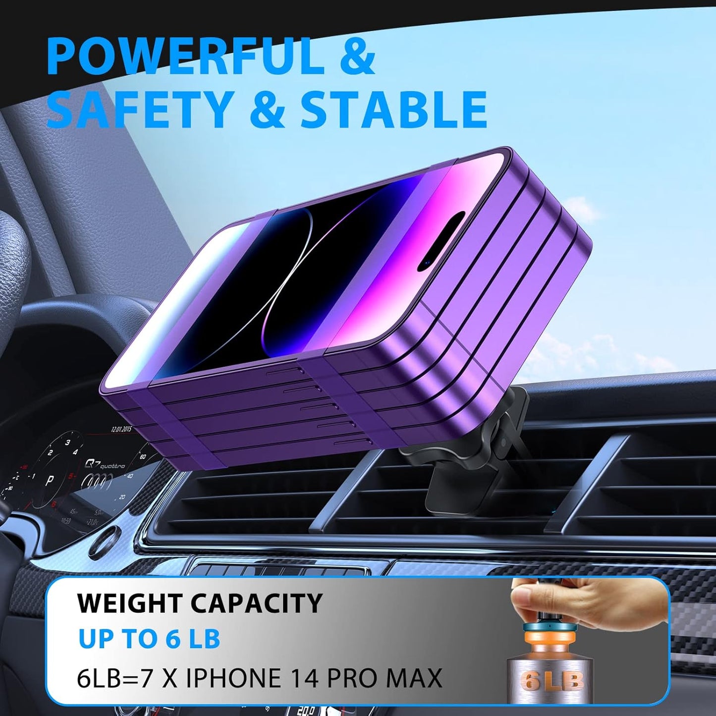 OHLPRO for iPhone16 Magsafe Car Mount Charger, 15W Fast Charging Dashboard Magnetic Car Phone Holder - Vent Clip and 3M Adhesive Base Never Block Air for iPhone 15/14/13/12 Series Magsafe Case, Blue