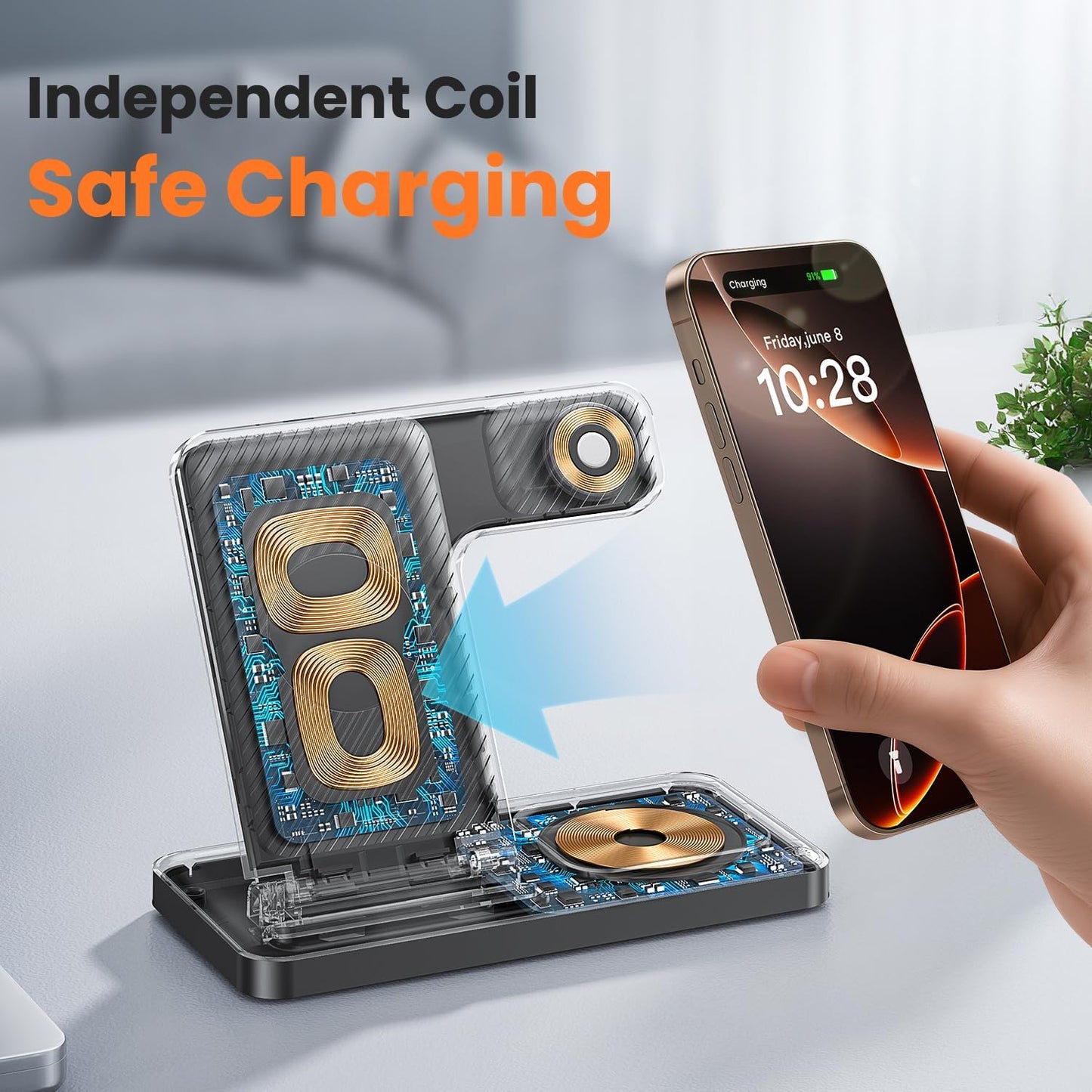 DUMTERR 3 in 1 Wireless Charger for iphone 16 15 14 13 12 11 XR 8, Apple Charging Station for Apple Watch 10/9/Ultra/8/7/SE/6/5/4 & AirPods Series, Wireless Charging Station for Multiple Devices Apple