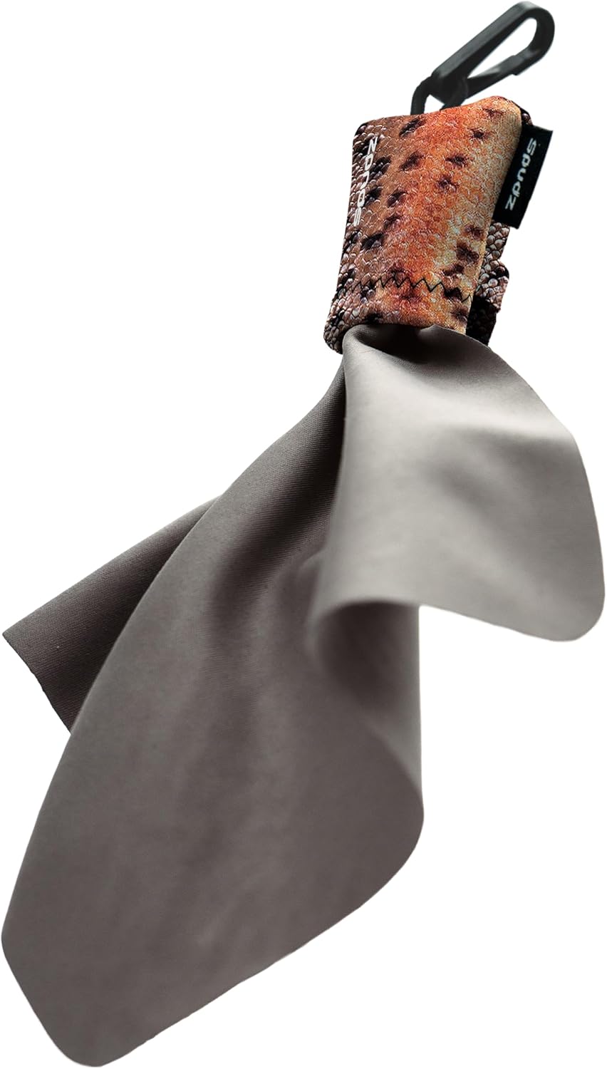 SPUDZ Ultra Microfiber Lens Cleaner – Closable Pouch, Clip-On, Washable – for Optics, Scopes, Glasses | Trout Skin, 6 x 6 Inch