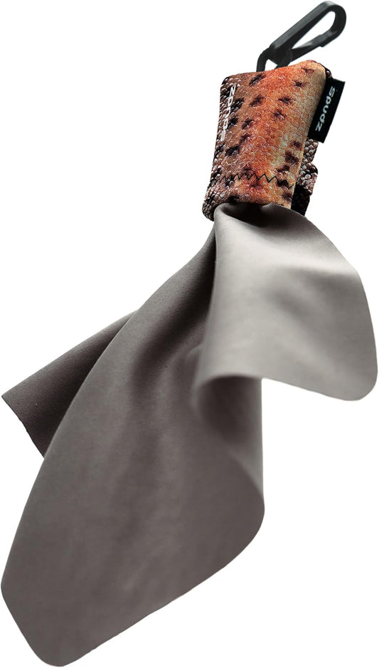 SPUDZ Ultra Microfiber Lens Cleaner – Closable Pouch, Clip-On, Washable – for Optics, Scopes, Glasses | Trout Skin, 6 x 6 Inch