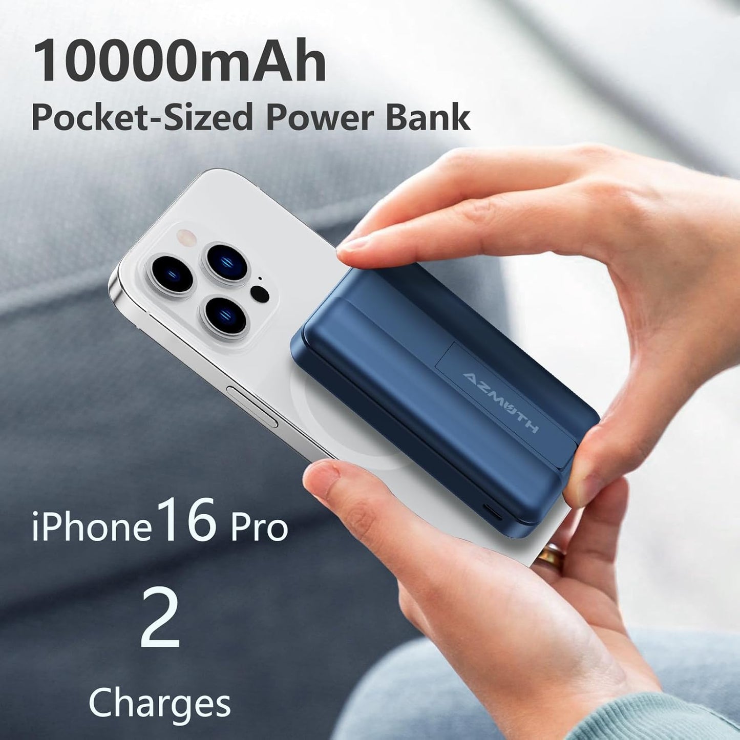 Azmuth Wireless Portable Charger with Stand, Slim 10000mAh Magnetic Power Bank for Magsafe, 22.5W Fast Charging Battery Pack with Digital Display Compatible with iPhone 16/15/14/13/12 Series