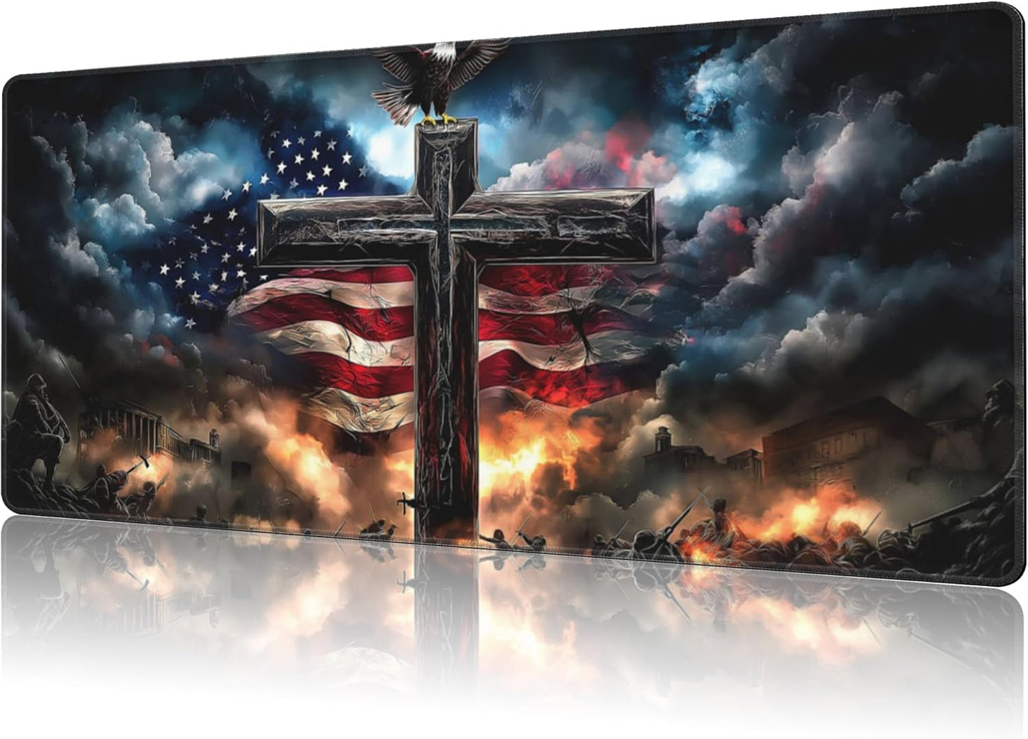 Mouse Pad Large A Cross with an Eagle Non-Slip Game Desk Mat with Stitched Edge Laptop Keyboard Desk Pad for Work Home Gaming (35.4 x 15.7 Inches)