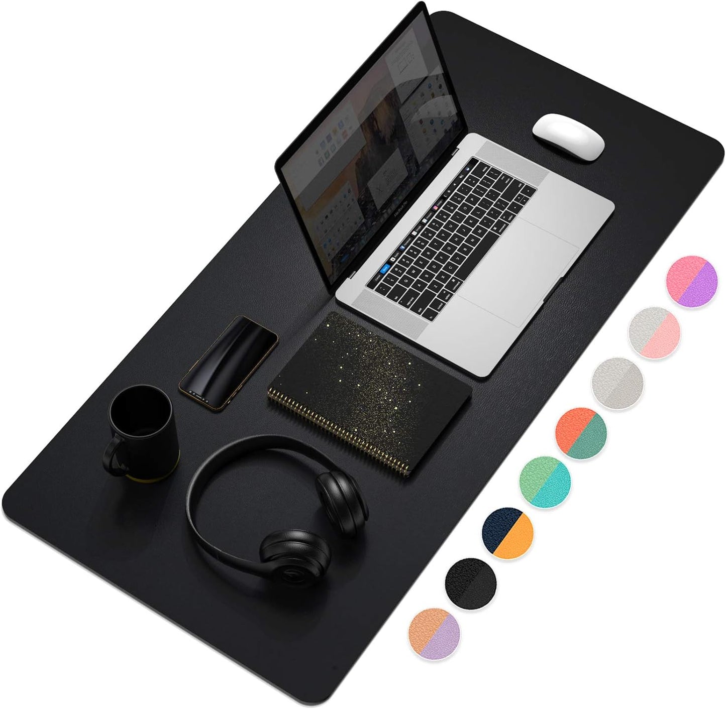 YSAGi Desk Mat, Desk Pad, Waterproof Desk Pad, 35.4" x 17" Laptop Leather Desk Pad Protector, Large Leather Desk Blotter for Keyboard and Mouse, Dual-Sided Desk Writing Pad for Office and Home (Black)