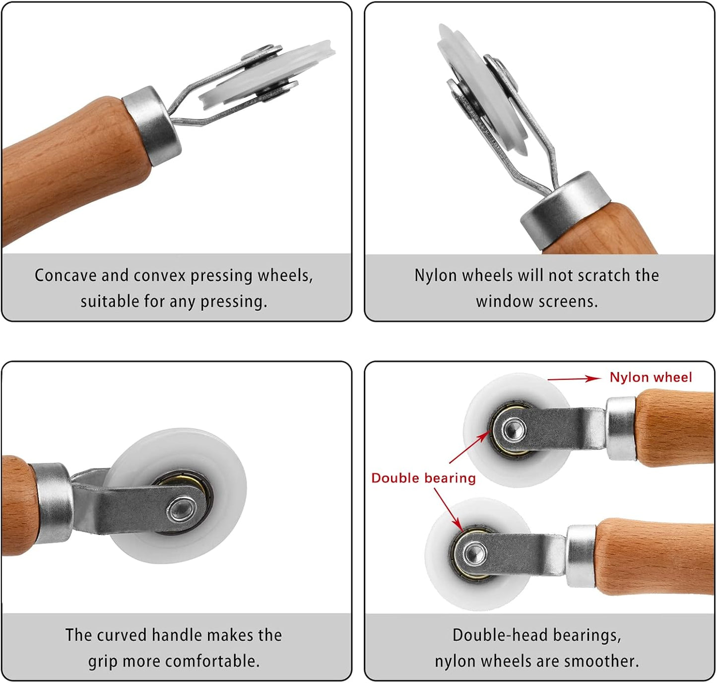 BAYTORY Upgrade Window Screen Repair Kit, Steel/Nylon Roller Tool with Bearing, Spline Removal Hook and 12Pcs Screen Clips Replacement for Installing Door Mesh Screens