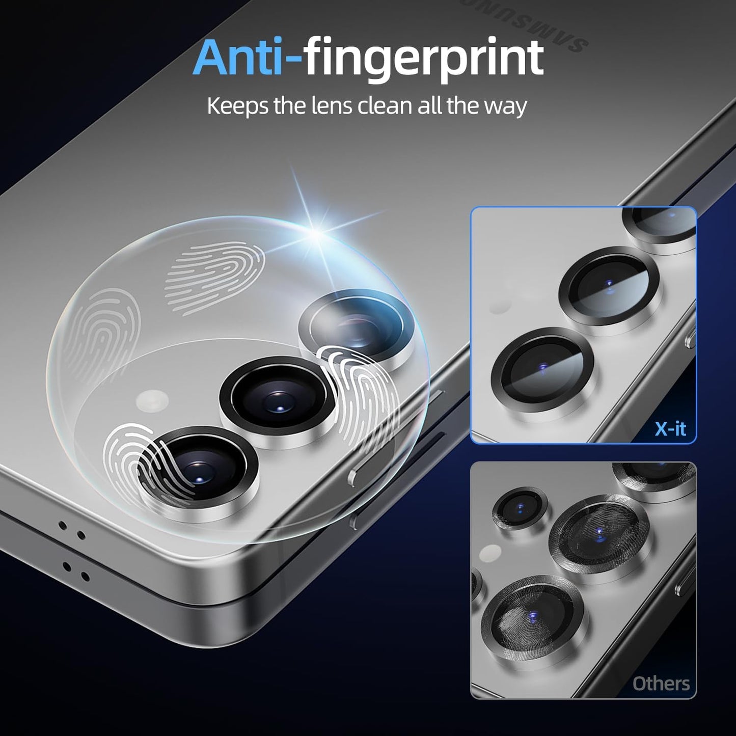 X-it Camera Lens Protector for Samsung S25 Plus, 9H Tempered Glass, Independent Metal Aluminum Edge Original Protection Design, Suitable for Phone Case, Anti-scratch, Anti-reflective, Silver