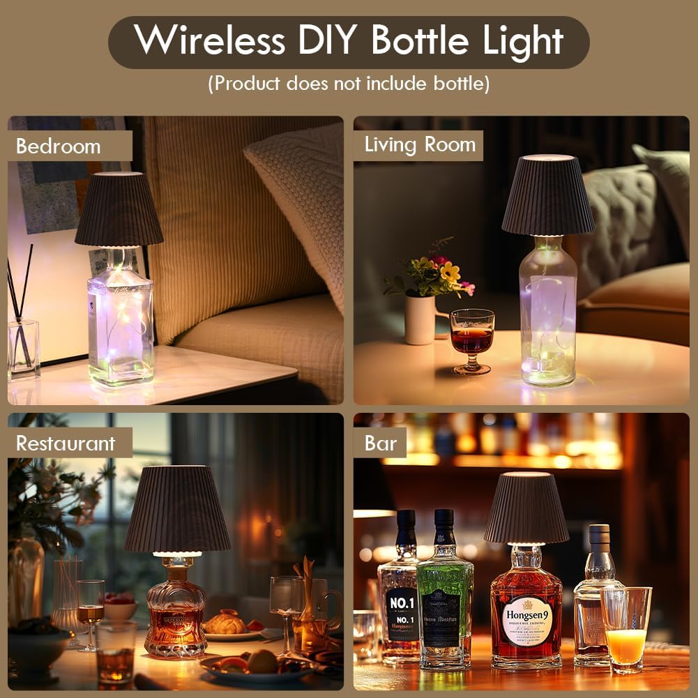 WILIT Wireless Bottle Lamp for Bar Decor, 3-Level Brightness Lampshades for Table Lamps, RGB Lamp for Bedroom, Table Decor for Living Room lamp, Cute Night Light for Women Gifts