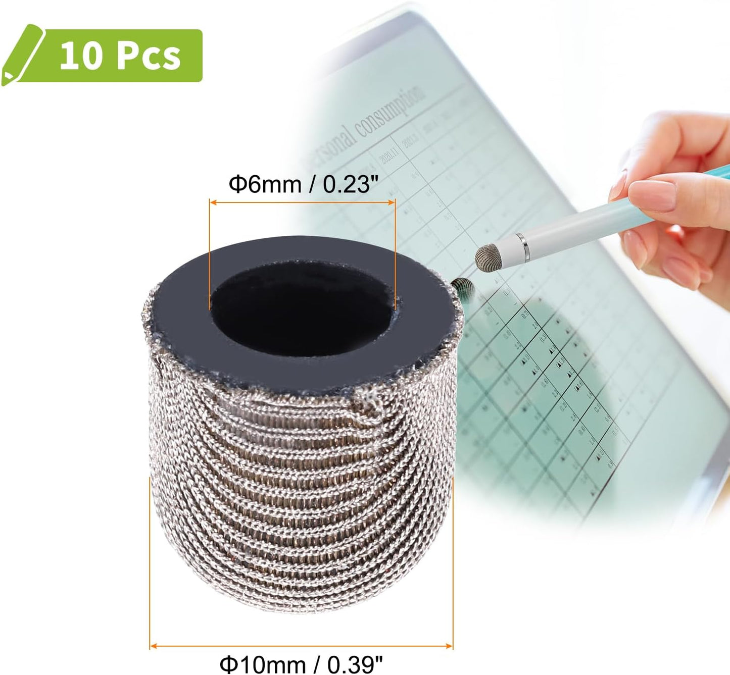 MECCANIXITY 10Pcs Replacement Fiber Mesh Tips for Stylus Pens 10mm Suitable for Capacitive Touch Screen,High Sensitivity,Soft,No Scratch Screen Pen Tip